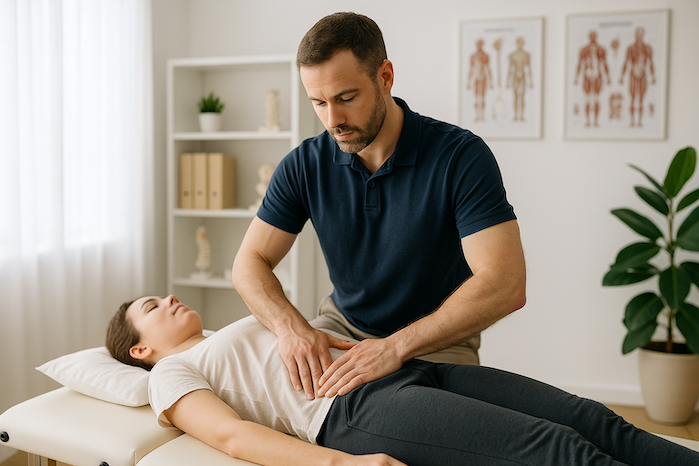 Osteopat behandlar patient genom manuell terapi i klinikmiljö
